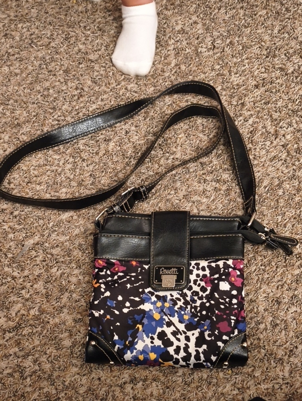 Rosetti Black Multi-Accent Printed Crossbody Bag